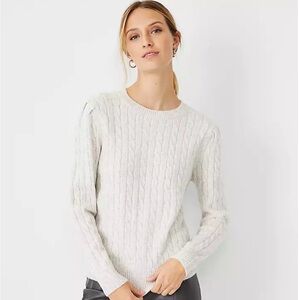 Ann Taylor Mixed Cable Stitch Sweater. Pale Heather Grey Size small NWT